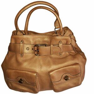 SALE!! Cole Haan Gold Pebbled Leather Belted Satchel Handbag